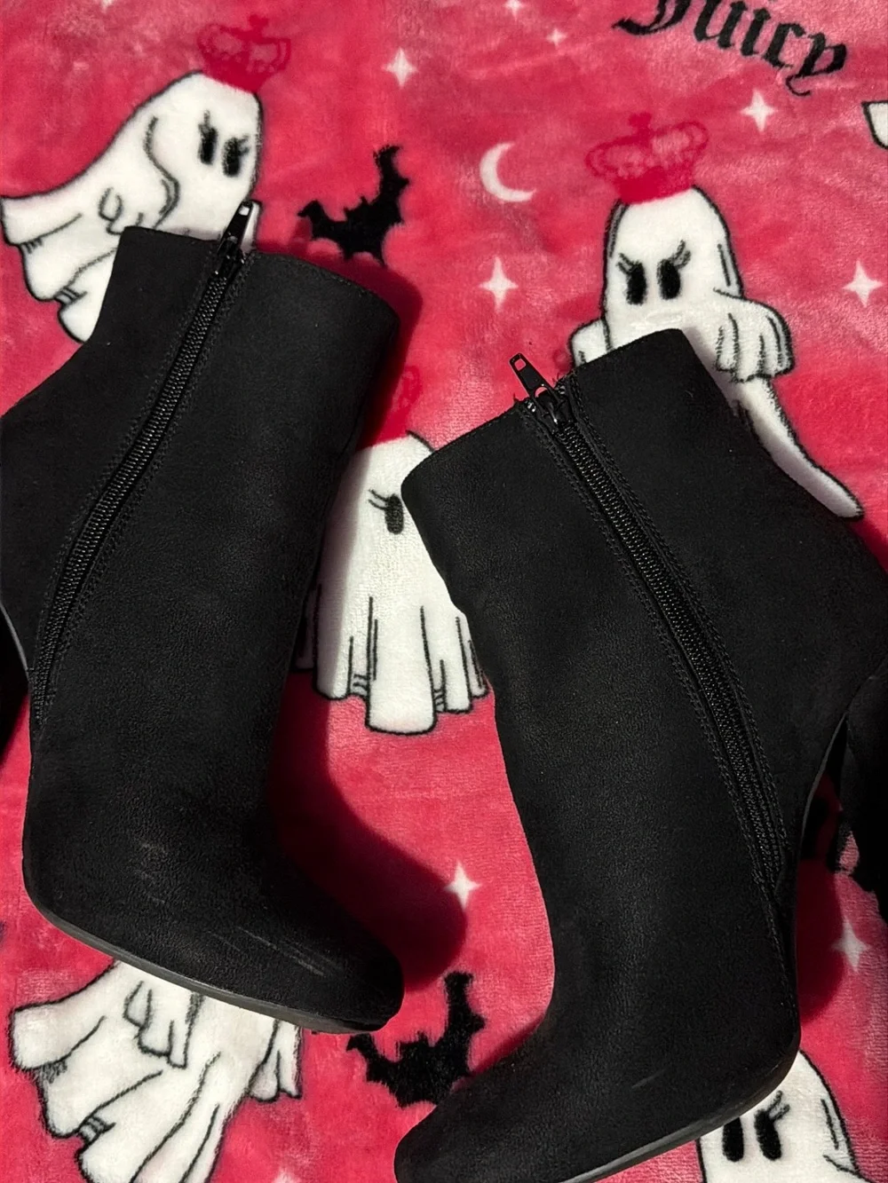 BAMBOO Black Suede Block Heel Ankle Boots